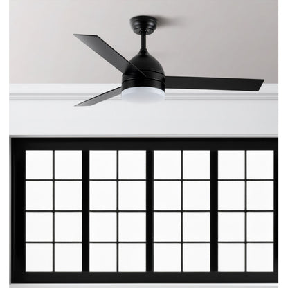Ventilador de techo Abrila Legio 26W negro, 3 aspas reversible, interior doméstico, LED integrado, diseño de metal, MDF y policarbonato, motor DC