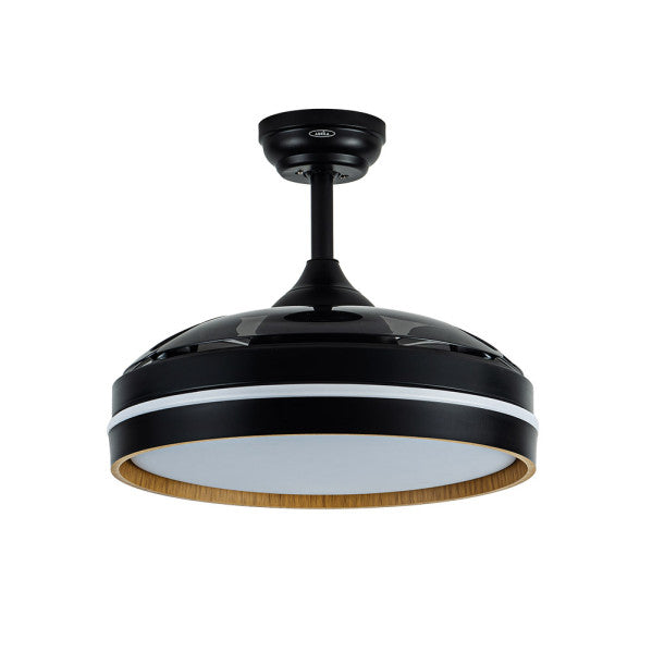 `alt=Ventilador Techo DC Nalon 72W Negro/Madera Oscura con aspas retráctiles y LED integrado de Abrila`