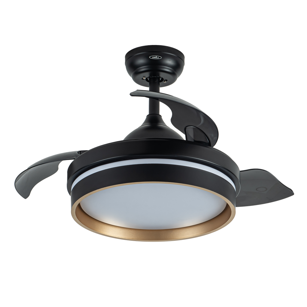 Alt Image:  Ventilador de techo DC Abrila Nalon negro y oro 48W con LED, 6 velocidades, aspas retráctiles, control remoto y temporizador.