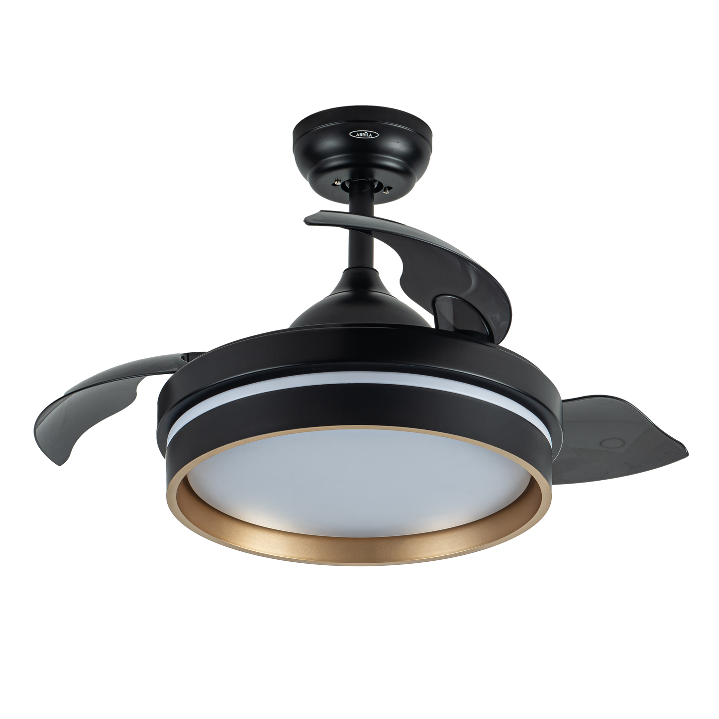 Alt Image:  Ventilador de techo DC Abrila Nalon negro y oro 48W con LED, 6 velocidades, aspas retráctiles, control remoto y temporizador.