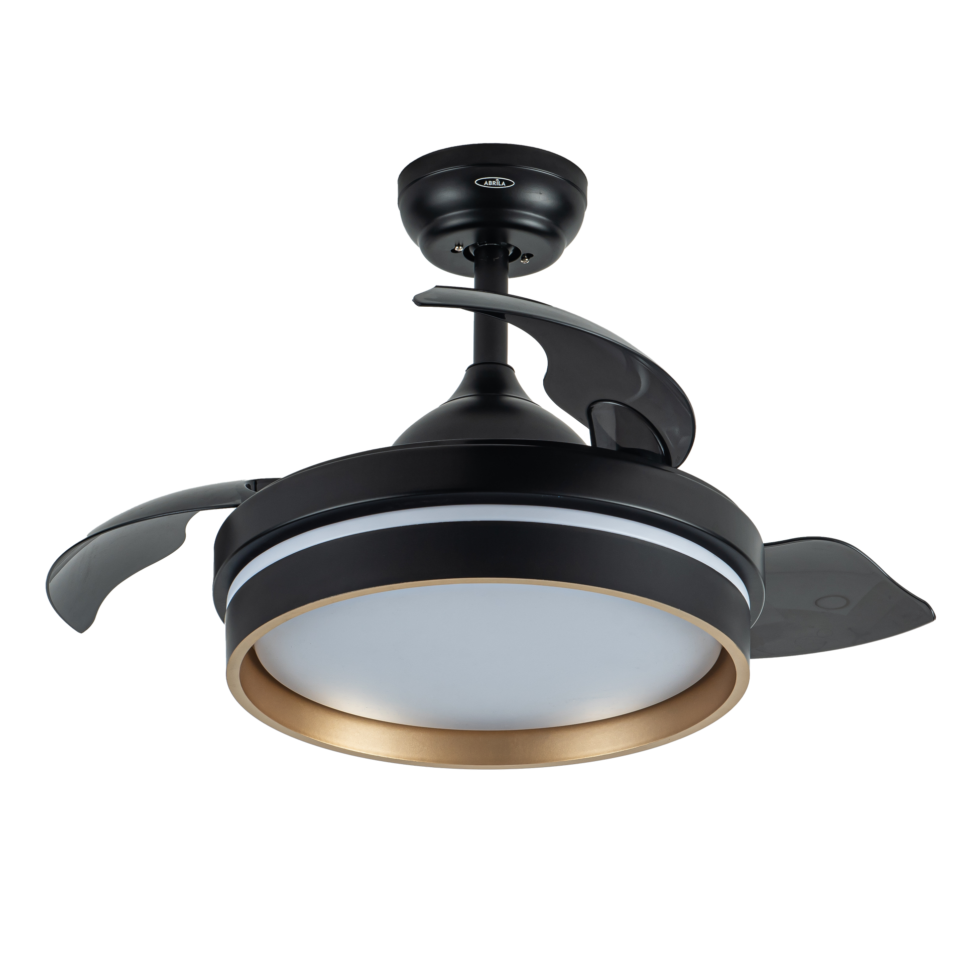 Alt Image:  Ventilador de techo DC Abrila Nalon negro y oro 48W con LED, 6 velocidades, aspas retráctiles, control remoto y temporizador.
