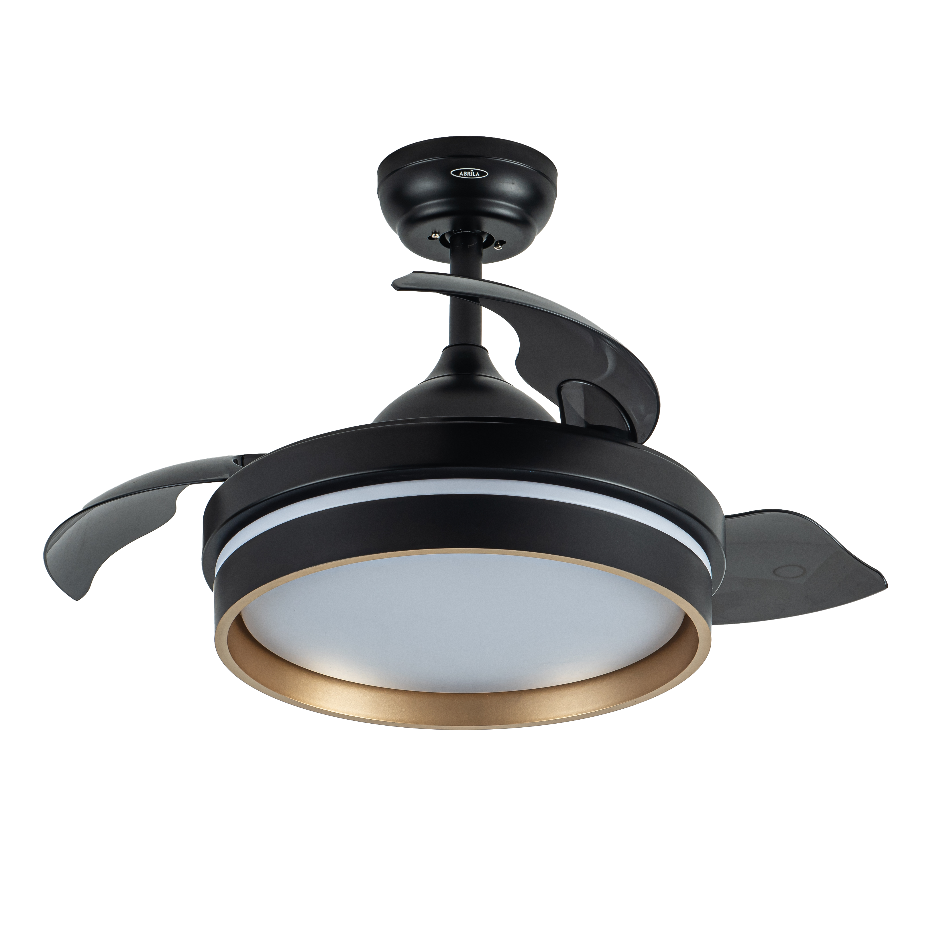 Alt Image:  Ventilador de techo DC Abrila Nalon negro y oro 48W con LED, 6 velocidades, aspas retráctiles, control remoto y temporizador.