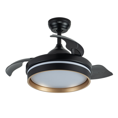 Alt Image:  Ventilador de techo DC Abrila Nalon negro y oro 48W con LED, 6 velocidades, aspas retráctiles, control remoto y temporizador.