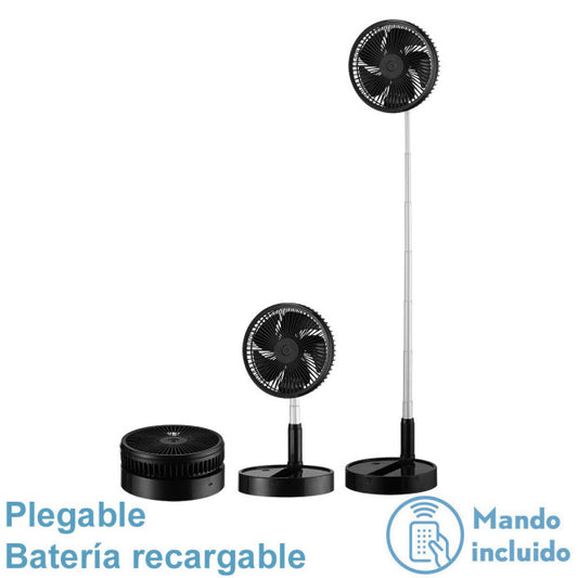 Ventilador portátil plegable Galan negro de 10W, recargable con batería de litio, ideal para interiores domésticos.