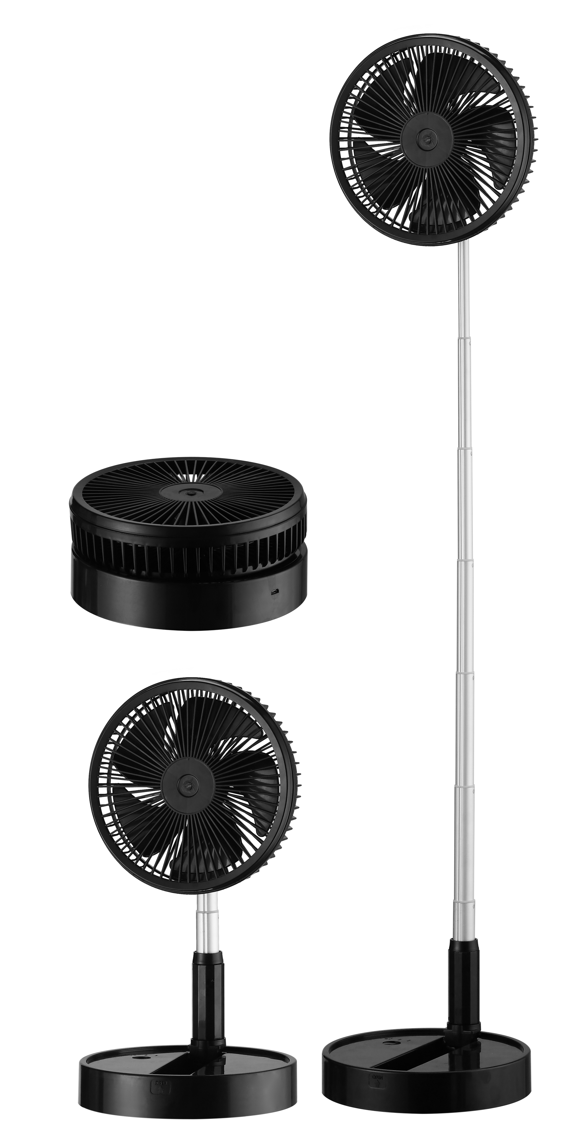 `alt=Ventilador Portátil Galan Negro 10W Plegable de Abrila, recargable con batería de litio, ideal para uso doméstico e interior.`