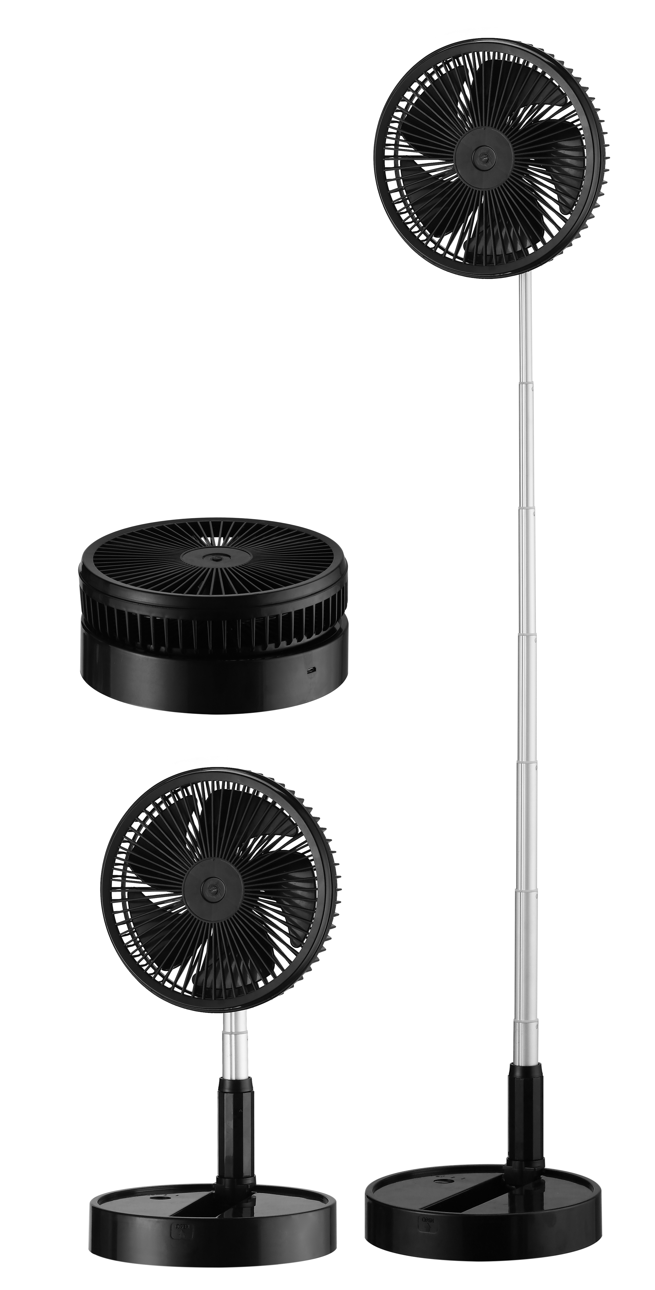 `alt=Ventilador Portátil Galan Negro 10W Plegable de Abrila, recargable con batería de litio, ideal para uso doméstico e interior.`