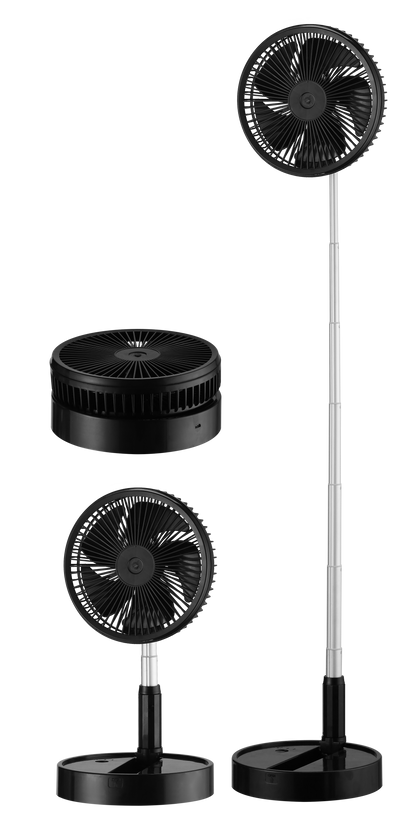 `alt=Ventilador Portátil Galan Negro 10W Plegable de Abrila, recargable con batería de litio, ideal para uso doméstico e interior.`