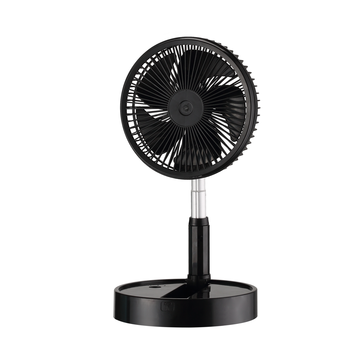 Ventilador portátil Galan negro 10W plegable de Abrila, ideal para uso doméstico e interior. Este ventilador recargable cuenta con una batería de litio y un motor DC eficiente. Diseño compacto y plegable, perfecto para llevar a cualquier lugar.