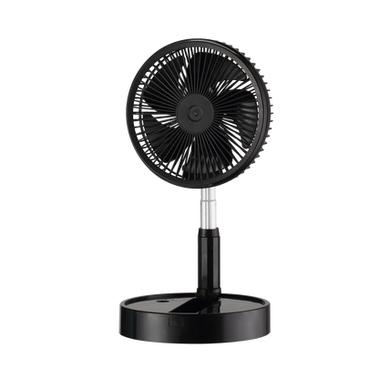 Ventilador portátil Galan negro 10W plegable de Abrila, ideal para uso doméstico e interior. Este ventilador recargable cuenta con una batería de litio y un motor DC eficiente. Diseño compacto y plegable, perfecto para llevar a cualquier lugar.