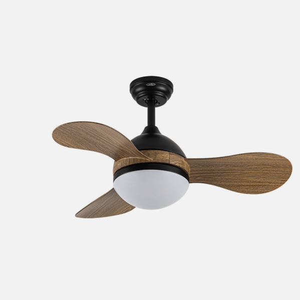 Ventilador de techo DC sólido en negro madera de 91 cm con LED integrado y mando a distancia, modelo Abrila 213591328, ideal para interiores domésticos y ahorro de energía