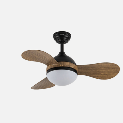 Ventilador de techo DC sólido en negro madera de 91 cm con LED integrado y mando a distancia, modelo Abrila 213591328, ideal para interiores domésticos y ahorro de energía