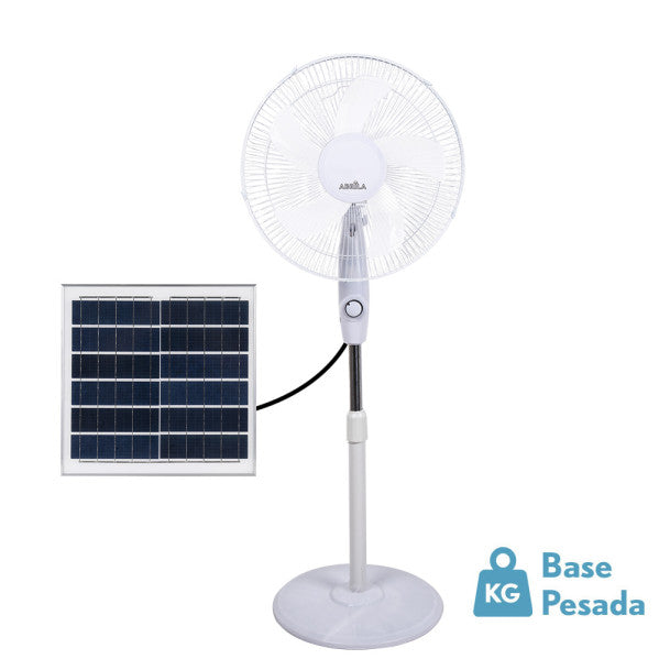 `alt=Ventilador de Pie Solar Frontera Blanco 20W de Abrila - Ecológico y de Ahorro Energético con Batería de Litio para Uso Doméstico`