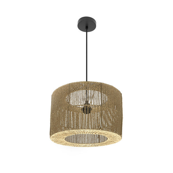 Lámpara colgante Pescara negro/natural 38x38cm de Abrila, diseño minimalista con cuerda metal para decoración e iluminación interior doméstica