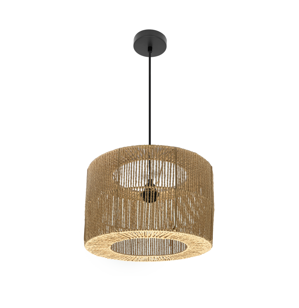 Lámpara colgante Pescara de Abrila en negro y natural, 38x38cm, diseño minimalista con cuerda de metal para decoración e iluminación interior doméstica