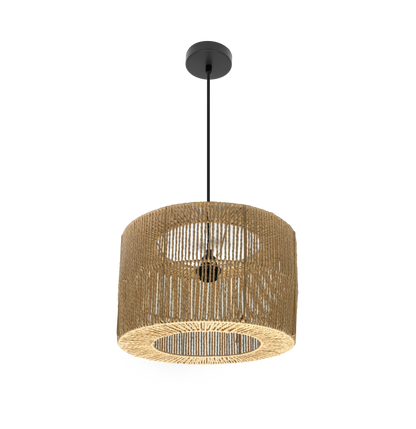 Lámpara colgante Pescara de Abrila en negro y natural, 38x38cm, diseño minimalista con cuerda de metal para decoración e iluminación interior doméstica