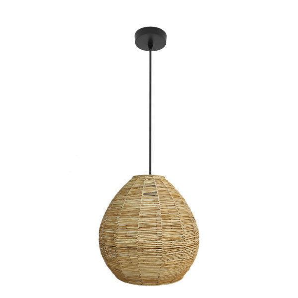 Colgante de iluminación Vitox en negro y natural 35x35cm, diseño ecológico Abrila en metal vegetal marino para decoración de interiores domésticos