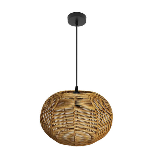Colgante Kepa negro/natural 30x30cm de rattan, lámpara colgante Abrila para iluminación interior en hogar mediterráneo, 1xE27