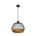 Lámpara colgante Hugo negro/natural de 30x30cm en metal y rattan por Abrila, diseño vintage rústico para decoración interior farmhouse chic - 218293088