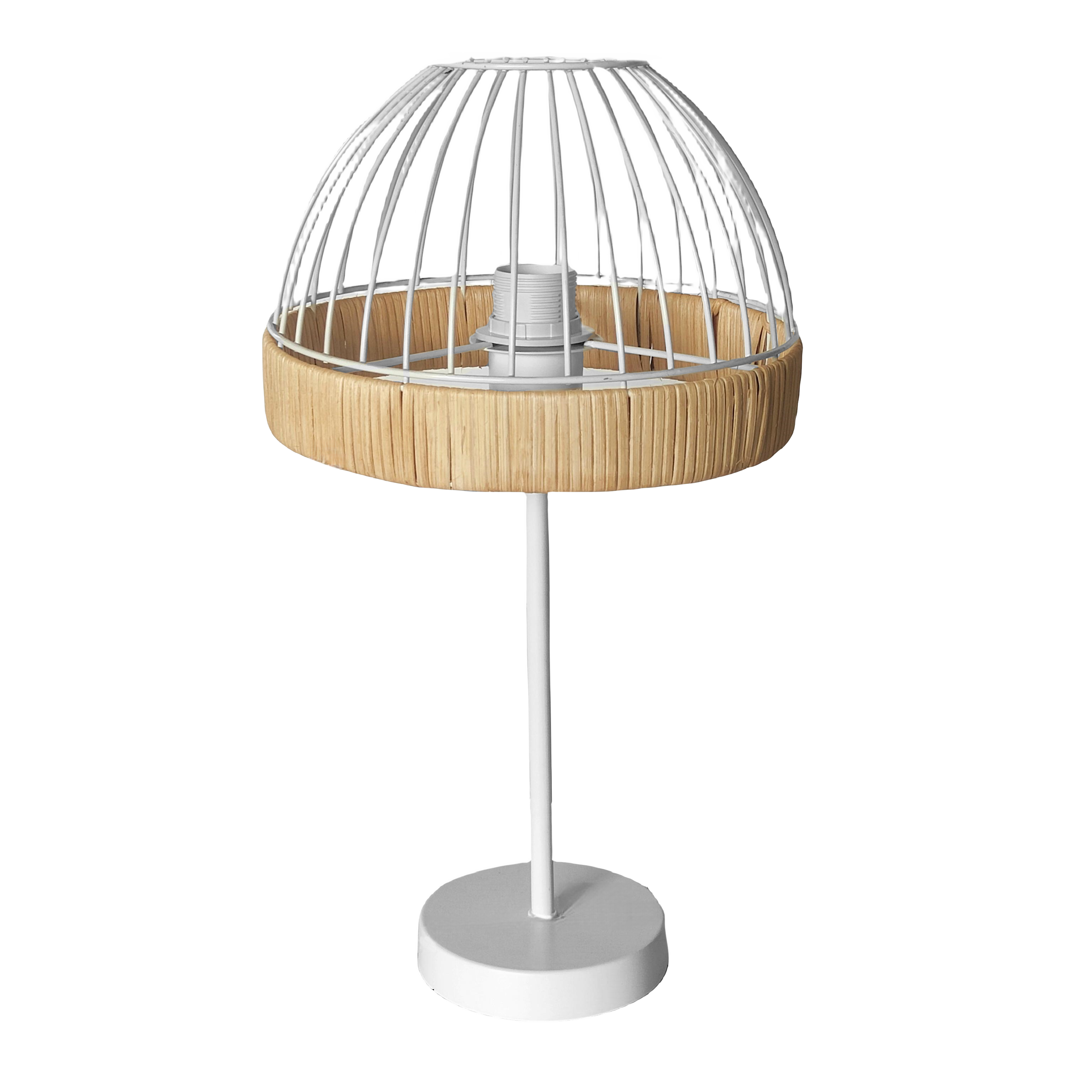 Lámpara de sobremesa Gaston en blanco y natural de metal y rattan, estilo vintage rústico farmhouse chic para decoración interior doméstica, 46x25x25cm, Abrila 218371068