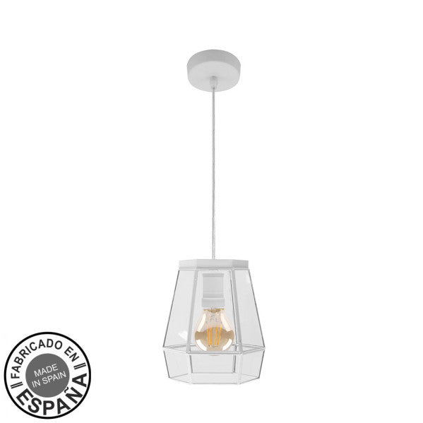 Colgante Guía 1xE27 Blanco de Abrila, lámpara colgante artesanal en metal y cristal para iluminación boho chic vintage en interiores domésticos