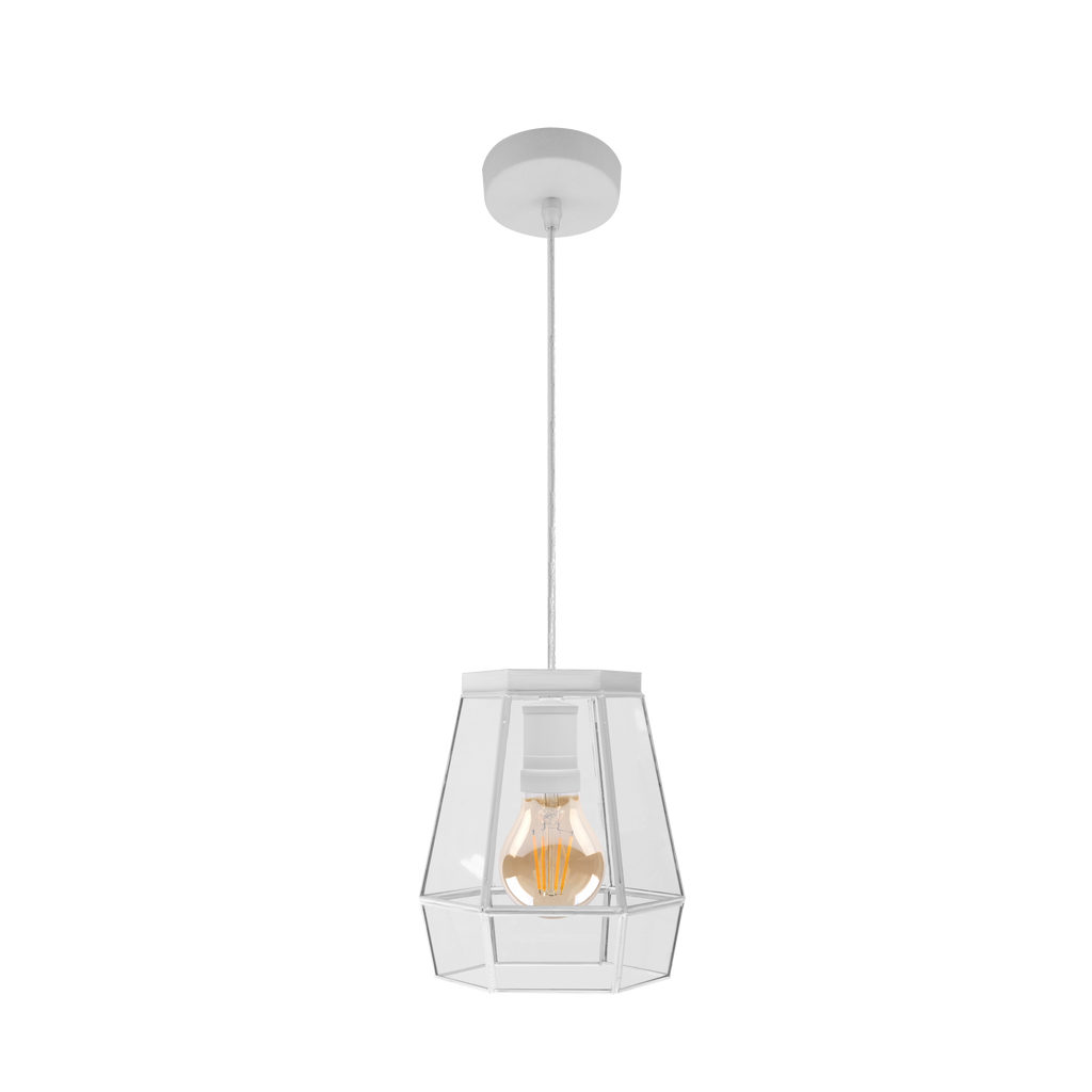 Colgante Guía 1xE27 Blanco de Abrila - Lámpara colgante boho chic vintage hecha a mano en metal y cristal para iluminación interior doméstica