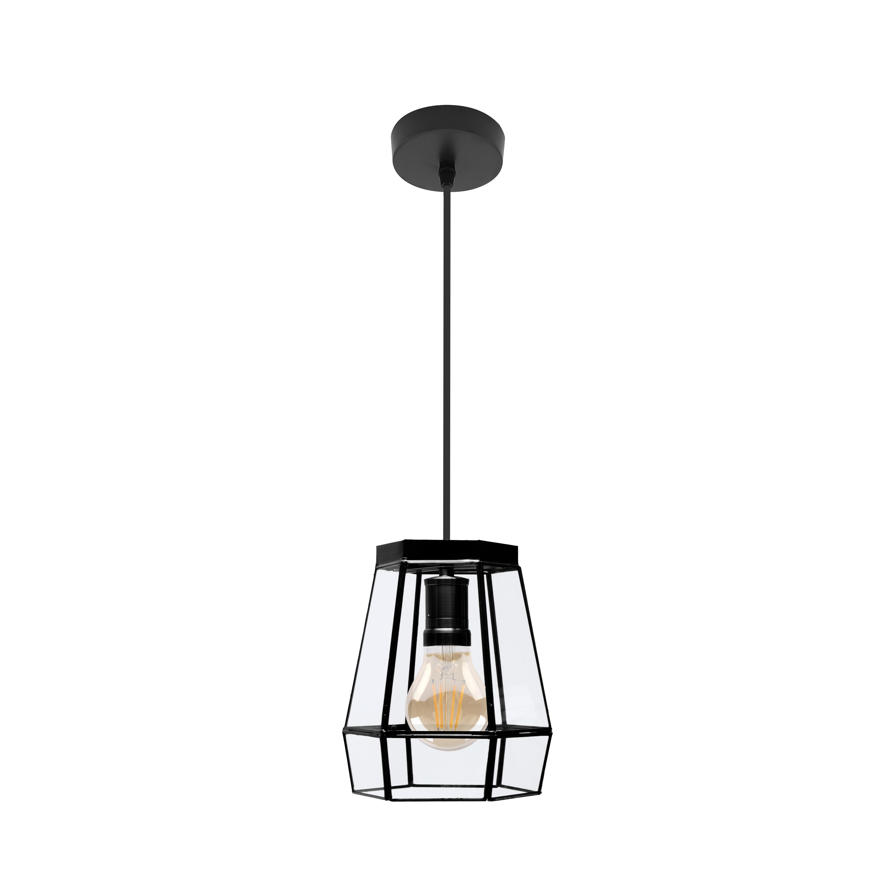 Colgante Guía negro 1xE27 de Abrila modelo 221091809, diseño moderno en metal y cristal de 18x18 cm para decoración boho chic, vintage e interiores domésticos hechos a mano