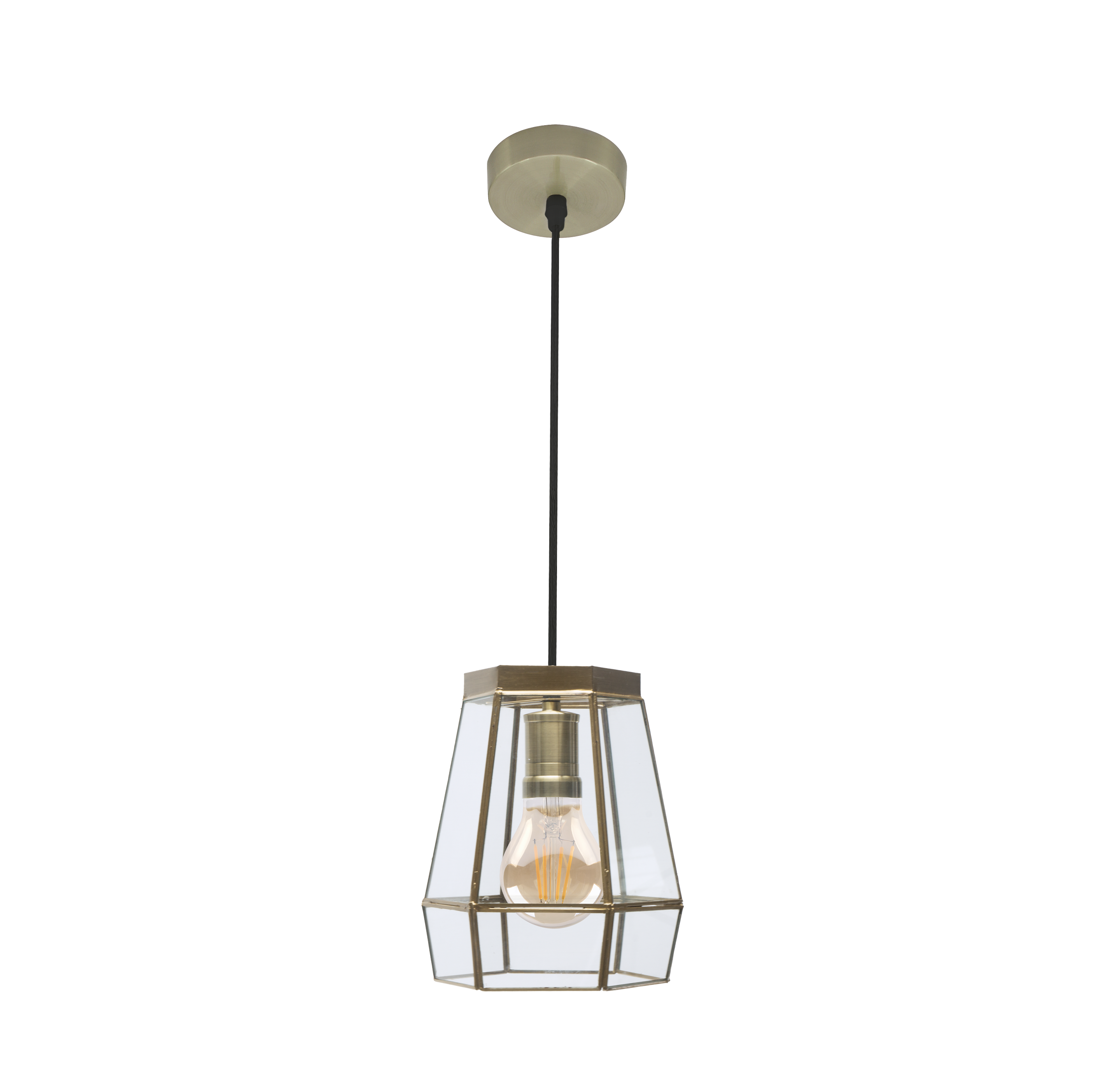 Colgante Guía Abrila 1xE27 en cuero y metal con cristal, diseño boho chic vintage artesanal 18x18cm para decoración de interiores domésticos en España