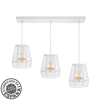 Regleta de luces guía 3xE27 blanco Abrila, lámpara moderna artesanal boho chic para decoración interior hecha a mano en España