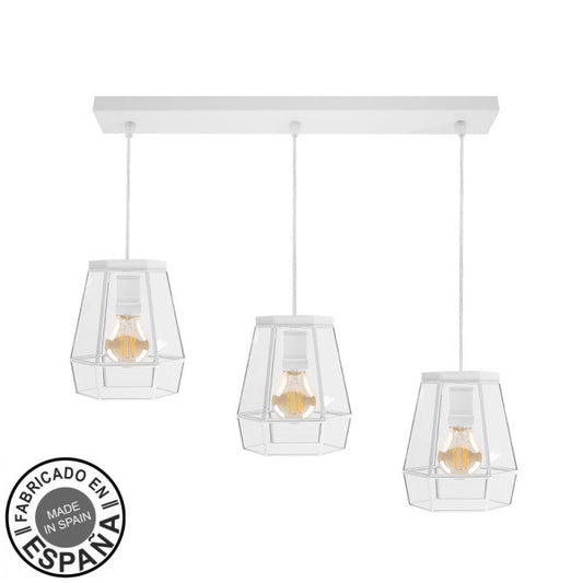 Regleta de luces guía 3xE27 blanco Abrila, lámpara moderna artesanal boho chic para decoración interior hecha a mano en España