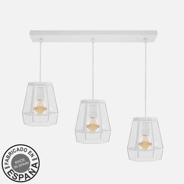 Regleta de luces guía 3xE27 en blanco de Abrila, lámpara moderna artesanal hecha a mano en España para decoración interior boho chic