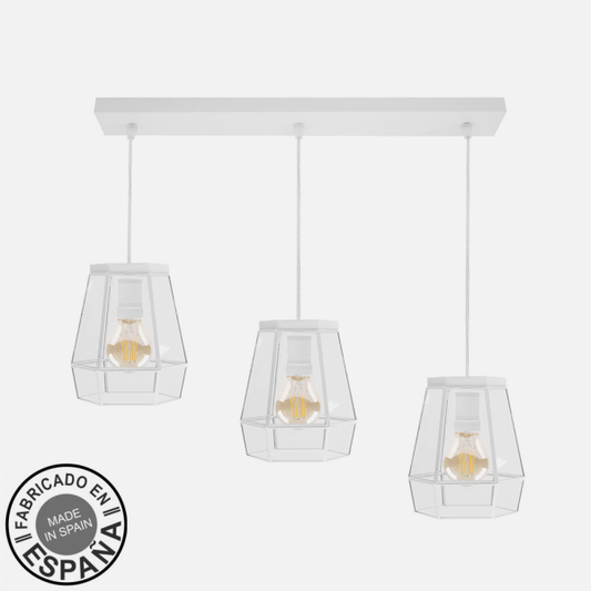 Regleta de luces guía 3xE27 en blanco de Abrila, lámpara moderna artesanal hecha a mano en España para decoración interior boho chic