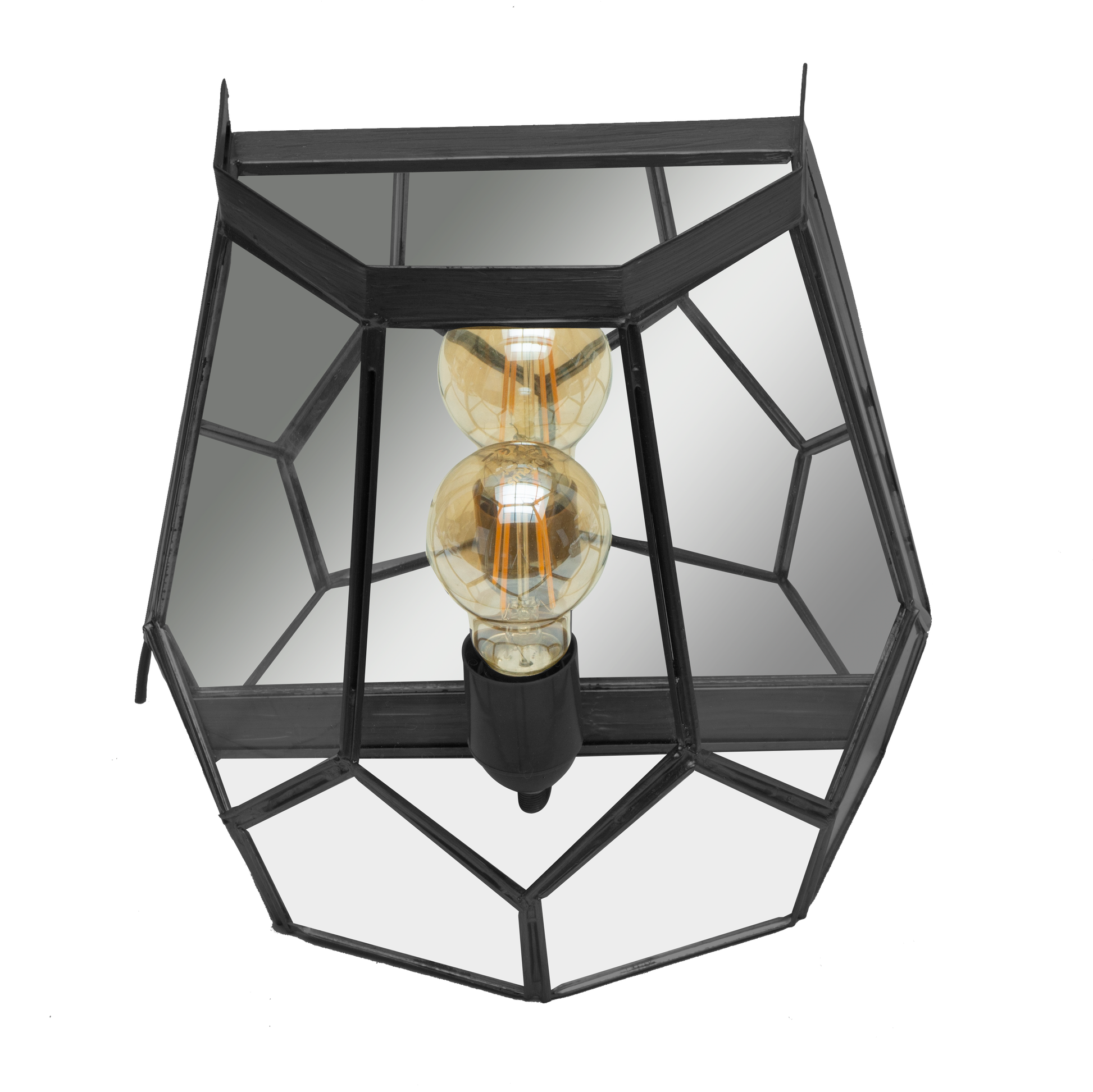 Aplique rústico de pared negro con lente de cristal y espejo Abrila, 25x26x16 cm, decoración interior hecha a mano en España, metal artesanal 221161009