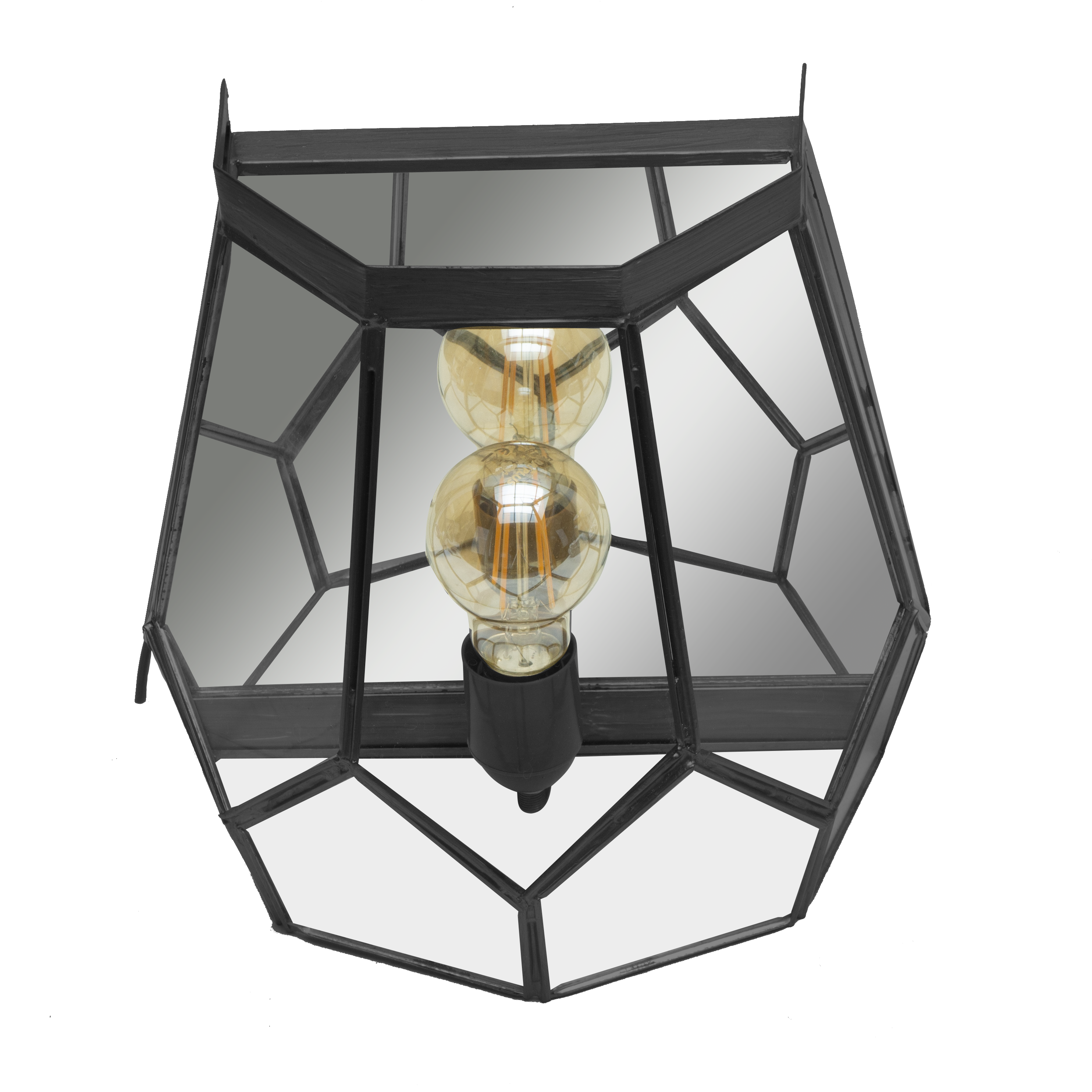 Aplique rústico de pared negro con lente de cristal y espejo Abrila, 25x26x16 cm, decoración interior hecha a mano en España, metal artesanal 221161009