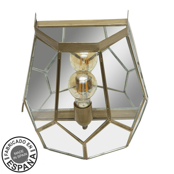 Aplique de pared rústico Abrila con lente de cuero color cuero 25x26x16 cm, iluminación interior artesanal vintage boho, metal espejo cristal, casquillo E27