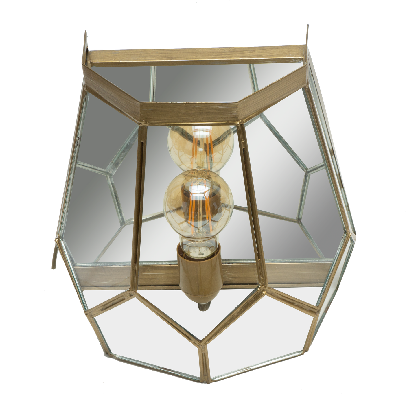 Aplique de pared rústico Abrila con lente en color cuero 25x26x16 cm, iluminación interior vintage boho artesanal E27, decoración hecha a mano en metal y cristal