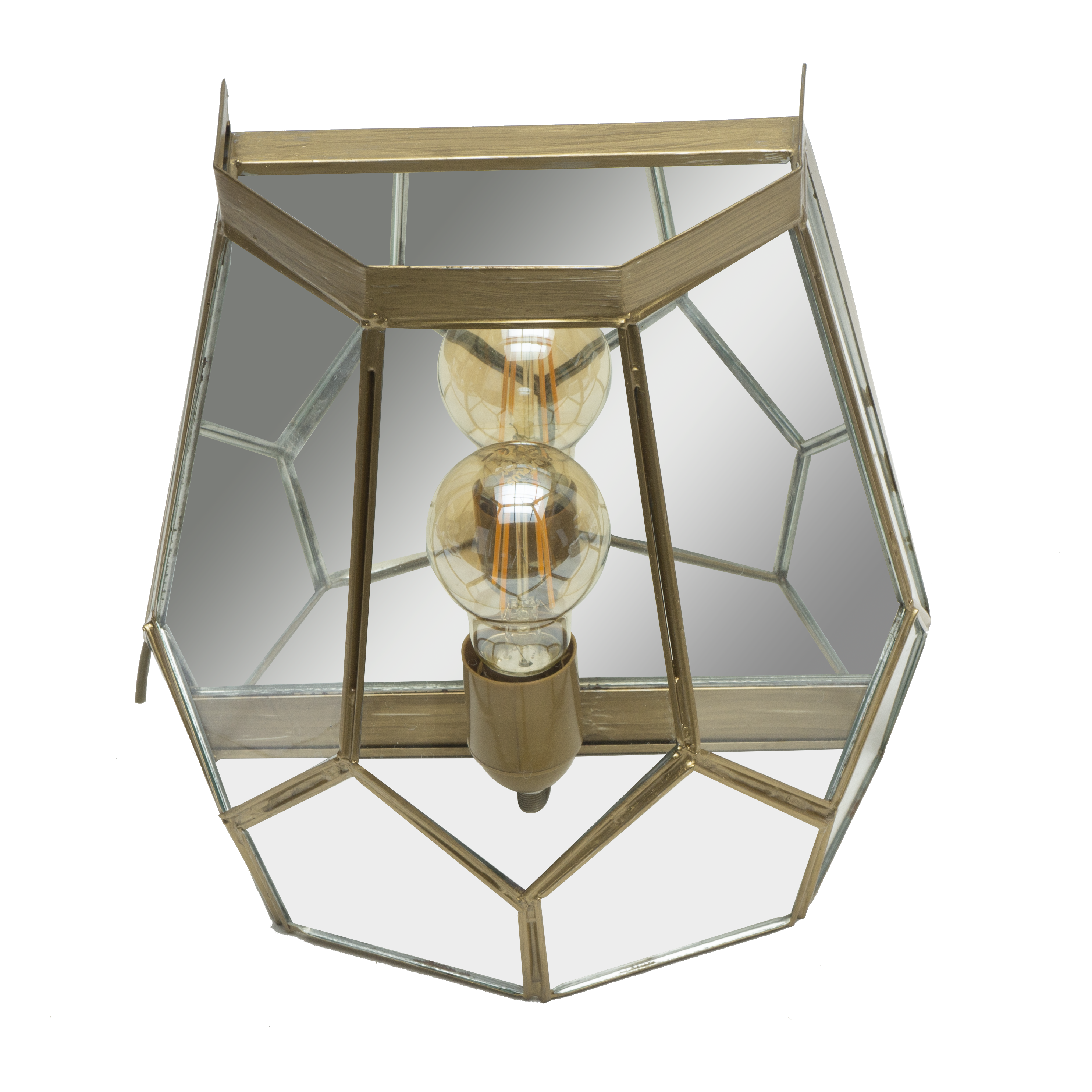 Aplique de pared rústico Abrila con lente en color cuero 25x26x16 cm, iluminación interior vintage boho artesanal E27, decoración hecha a mano en metal y cristal