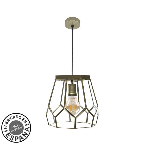 Lámpara colgante moderna Abrila con lente grande de cuero, base 1xE27, diseño boho chic vintage para decoración de interiores hecho a mano en metal y cristal