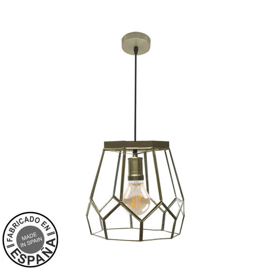 Lámpara colgante moderna Abrila con lente grande de cuero, base 1xE27, diseño boho chic vintage para decoración de interiores hecho a mano en metal y cristal