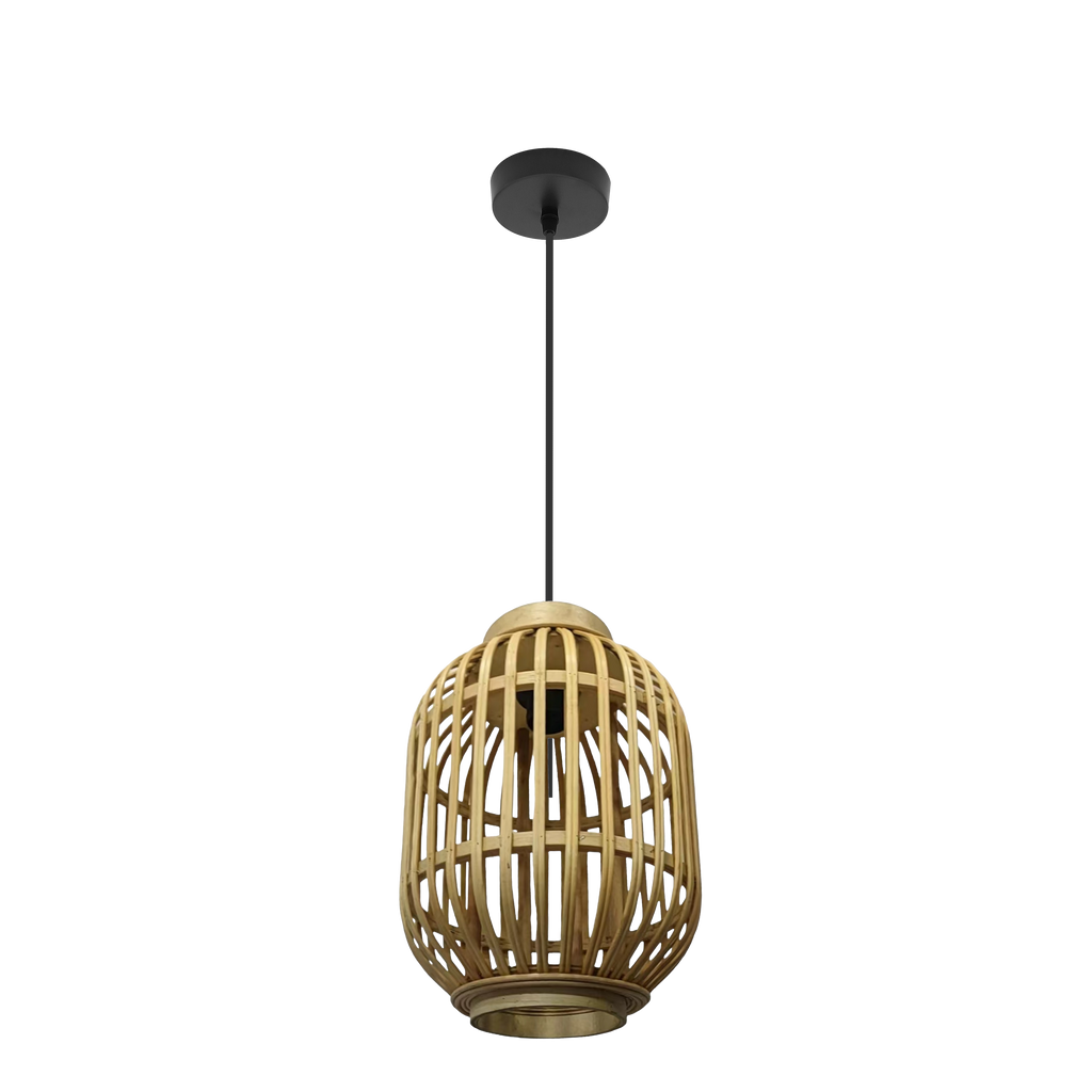 Colgante Diezma negro y bambú natural Abrila 221392486, lámpara colgante para decoración de interiores domésticos con metal y bambú, luz difusa, estilo oriental vintage rústico