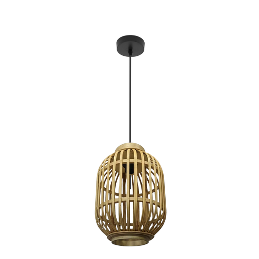 Colgante Diezma negro y bambú natural Abrila 221392486, lámpara colgante para decoración de interiores domésticos con metal y bambú, luz difusa, estilo oriental vintage rústico