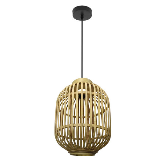 Colgante lámpara Diezma en negro y bambú natural 28x28cm de Abrila, diseño moderno para iluminación y decoración interior doméstica