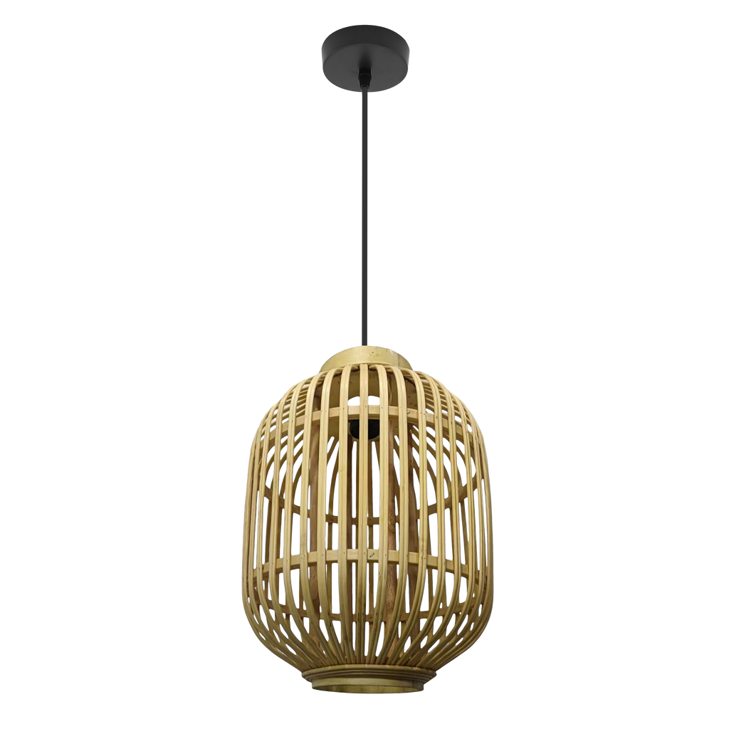 Colgante lámpara Diezma negro y bambú natural 28x28cm Abrila 221392886, iluminación decorativa para interiores domésticos en metal y bambú