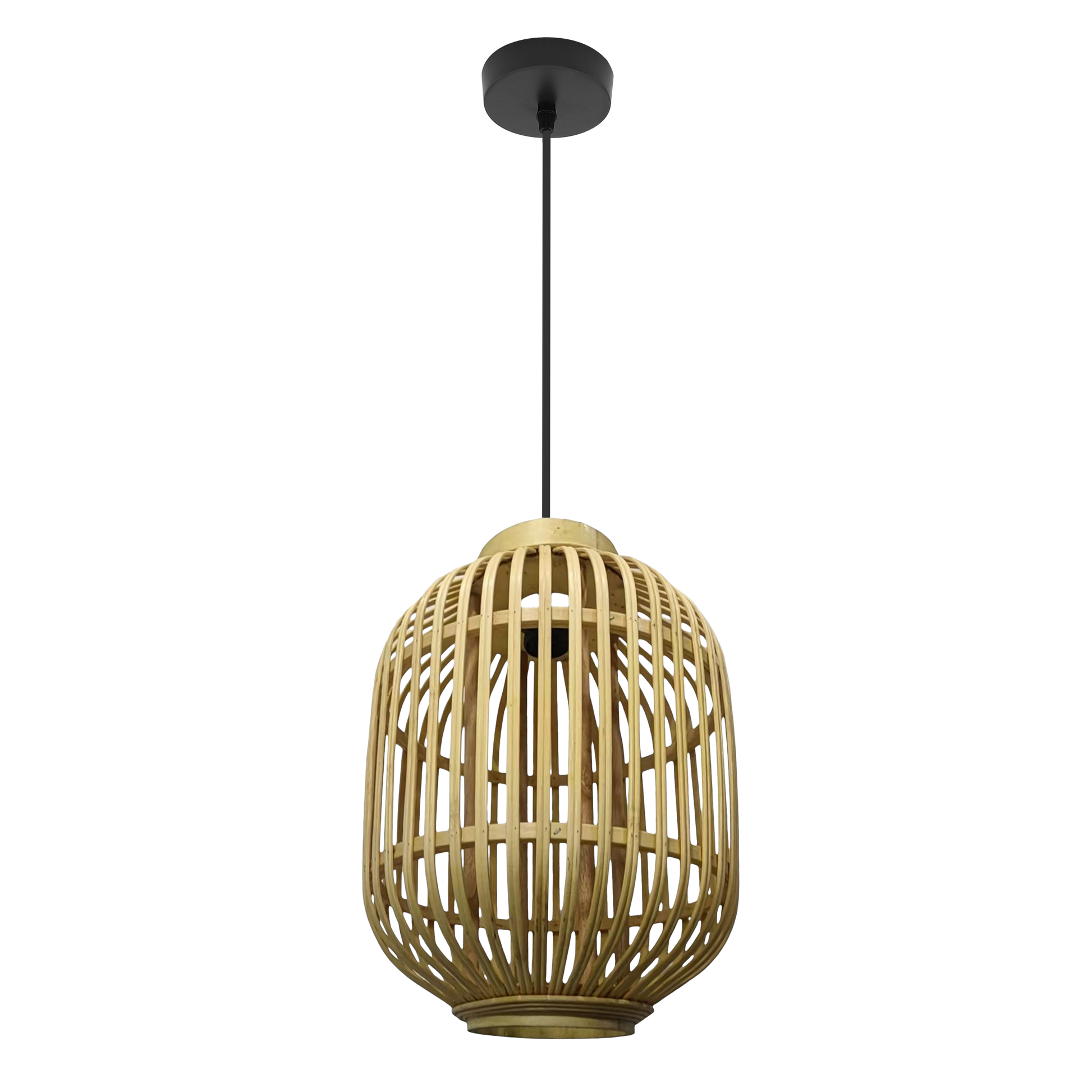 Colgante lámpara Diezma negro y bambú natural 28x28cm Abrila 221392886, iluminación decorativa para interiores domésticos en metal y bambú