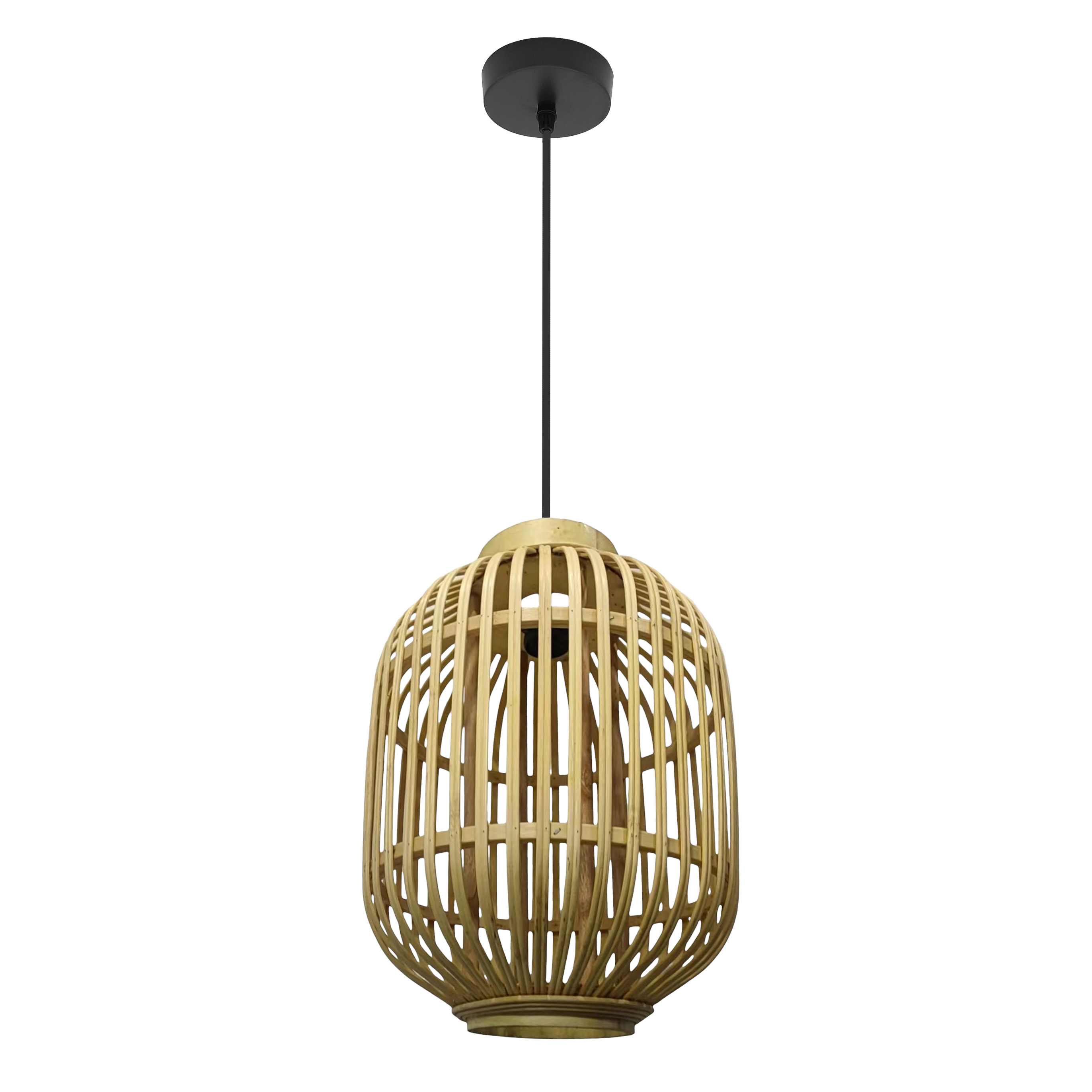 Colgante lámpara Diezma negro y bambú natural 28x28cm Abrila 221392886, iluminación decorativa para interiores domésticos en metal y bambú