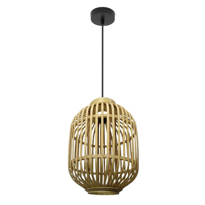 Colgante lámpara Diezma negro y bambú natural 28x28cm Abrila 221392886, iluminación decorativa para interiores domésticos en metal y bambú