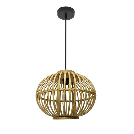 Lámpara colgante de bambú Guijo negro/natural 1xE27 Abrila, diseño rústico minimalista para decoración interior doméstica con luz difusa