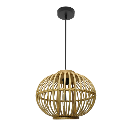 Colgante de lámpara en bambú guijo negro y natural 1xE27 Abrila, estilo rústico minimalista para decoración interior con luz difusa