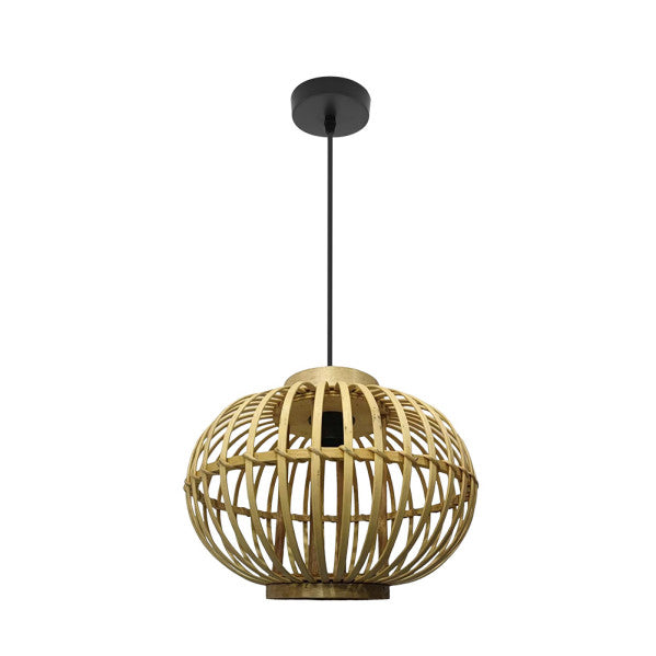 Lámpara colgante Guijo negro natural y bambú Abrila 1xE27, estilo vintage rústico con luz difusa para decoración interior doméstica