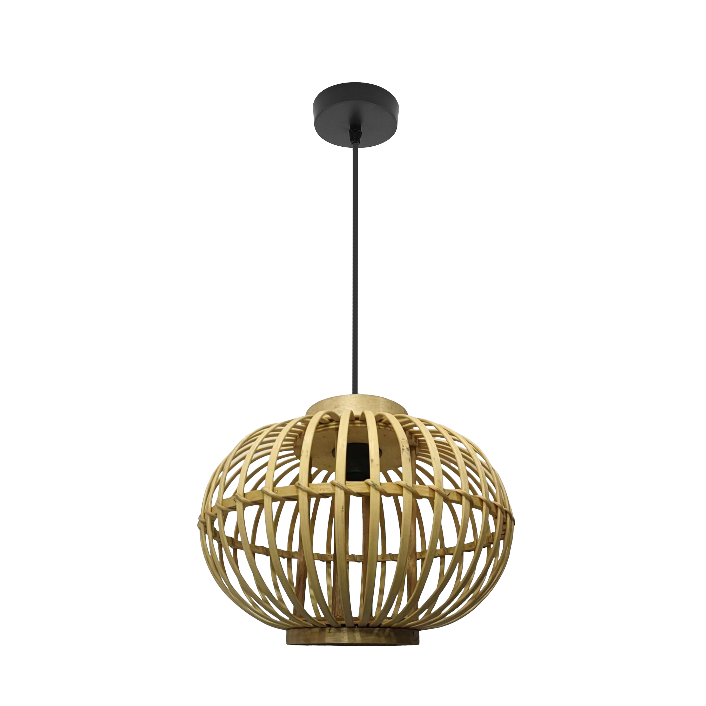 Colgante Guijo negro natural y bambú Abrila 1xE27, lámpara colgante vintage rústico con luz difusa para decoración interior doméstica