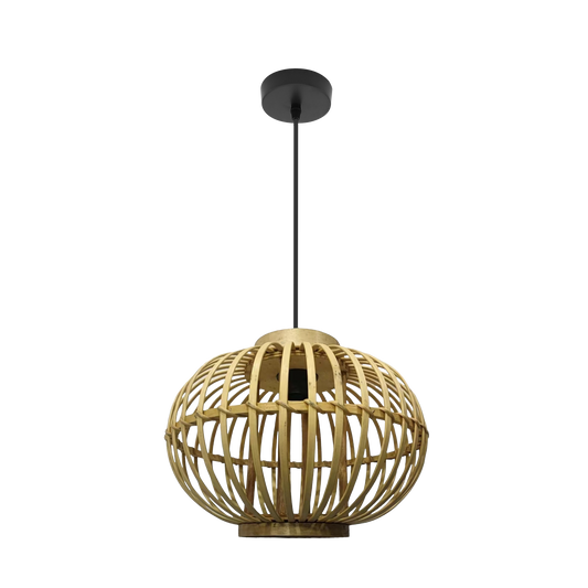 Colgante Guijo negro natural y bambú Abrila 1xE27, lámpara colgante vintage rústico con luz difusa para decoración interior doméstica